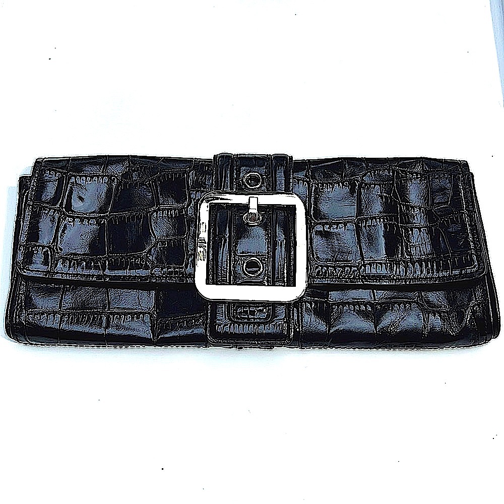 Ann Taylor Black Leather Clutch w/Buckle